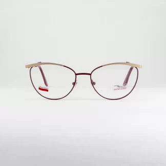 Metalowe oprawki damskie kocie oczy bordowe ze złotą linią brwi okulary liw lewant oryginalne modne oprawki