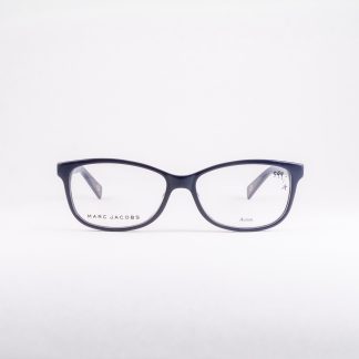 granatowe okulary damskie Marc Jacobs niskie prostokątne eleganckie klasyczne markowe oprawki do owalnej okrągłej twarzy