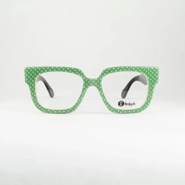 zielone oprawki damskie Bodyych retro okulary kwadratowe w kropki kolorowe w groszki oryginalne nietypowe wyraziste