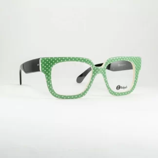 zielone oprawki damskie Bodyych retro okulary kwadratowe w kropki kolorowe w groszki oryginalne nietypowe wyraziste