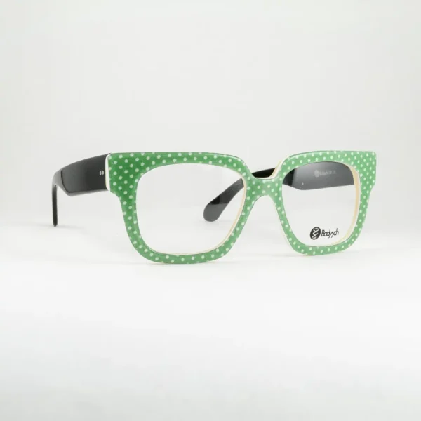zielone oprawki damskie Bodyych retro okulary kwadratowe w kropki kolorowe w groszki oryginalne nietypowe wyraziste