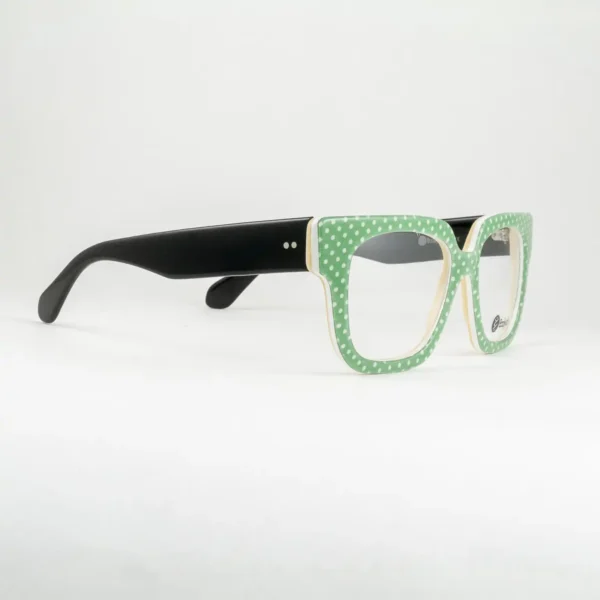 zielone oprawki damskie Bodyych retro okulary kwadratowe w kropki kolorowe w groszki oryginalne nietypowe wyraziste